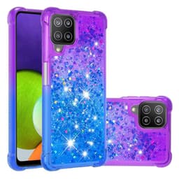 SKALO Samsung A22 4G Juoksuhiekka Glitter Sydämet TPU kuori - Violetti-Sininen