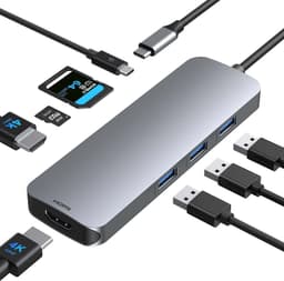 NÖRDIC 1-8 alumiininen USB-C-telakointiasema kaksois HDMI 4K 30Hz, 1xUSBC PD87W 3xUSB A 1xSD 1xTF kortinlukija kaksois HDMI USB C -sovitin