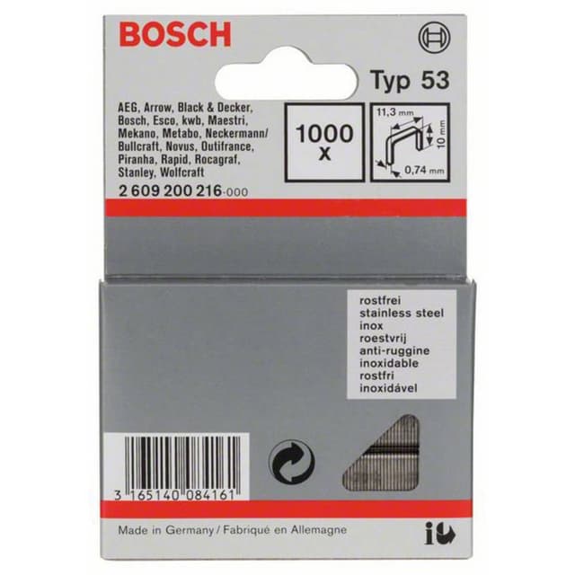 Fintrådsklammer typ 53 1000 st Bosch Accessories