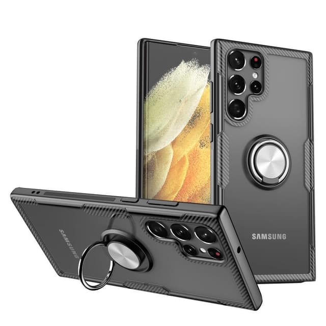Samsung Galaxy S22 Ultra Sormirengas Sivutuki Hybridikotelo - Musta/Hopea