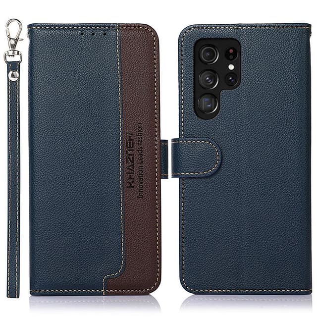 KHAZNEH Samsung Galaxy S22 Ultra Plånboksfodral - Blå/Brun