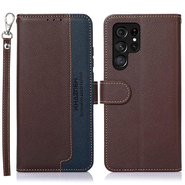 KHAZNEH Samsung Galaxy S22 Ultra Plånboksfodral - Brun/Blå