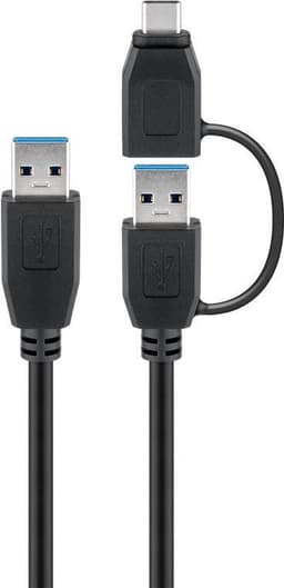 USB 3.0 -kaapeli yhdellä USB A-USB-Câ„¢ -sovittimella, musta