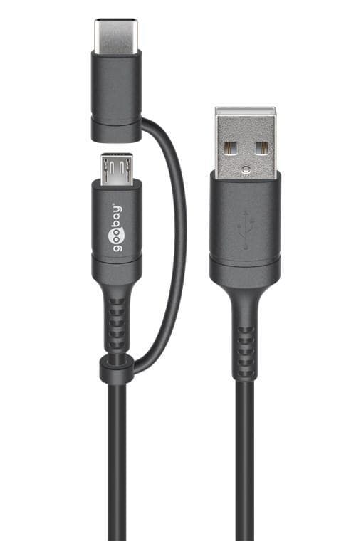Goobay Lade- og synkroniseringskombinasjonskabel (med USB A til Micro-USB & USB-C™)