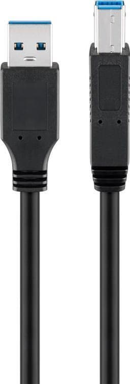 USB-A til USB-B kabel, 5 m, sort