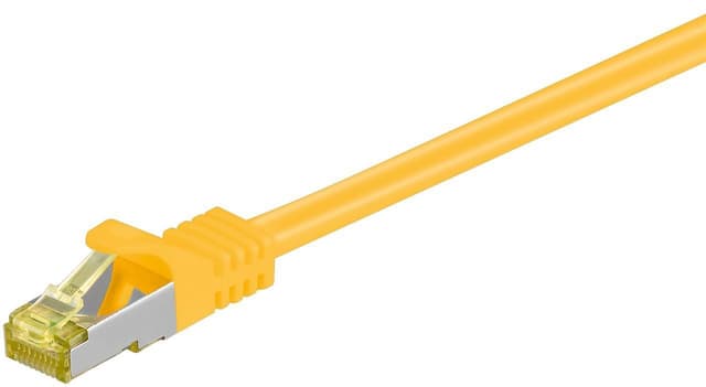 RJ45 patchkabel S/FTP (PiMF), 500 MHz, med CAT 7 råkabel, gul, 0,25 m