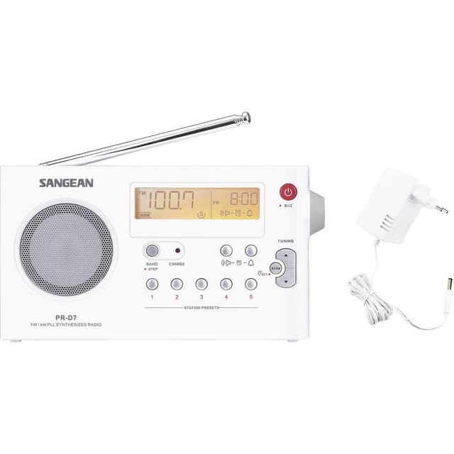 Kuffertradio Sangean PR-D7 FM, AM (1018) Hvid