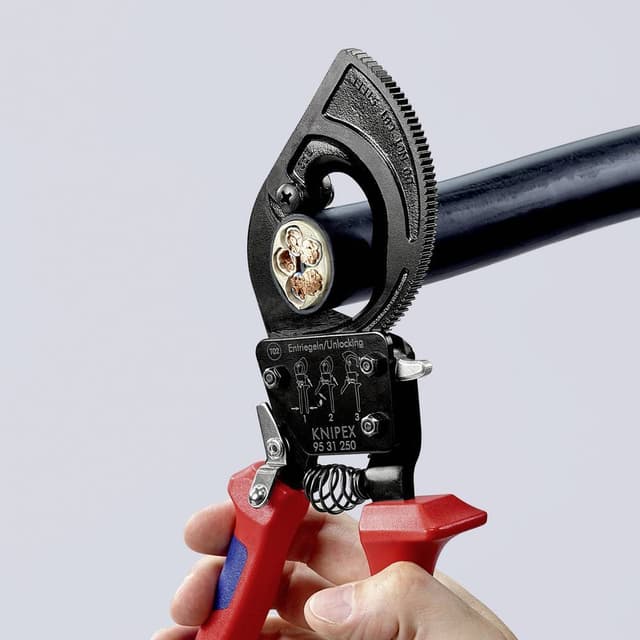 Knipex 95 31 250 Skralde-kabelskærer Passer til Aluminiums- og kobberkabel, enkelt- og flerledet 32 mm 240 mm²