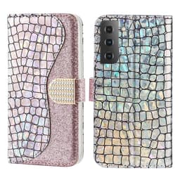 SKALO Samsung S22 Croco Glittery tegnebog etui  - Rosa guld