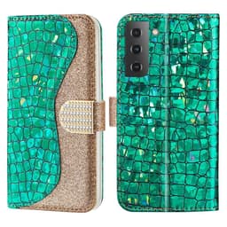 SKALO Samsung S22 Croco Glittery tegnebog etui  - Grøn