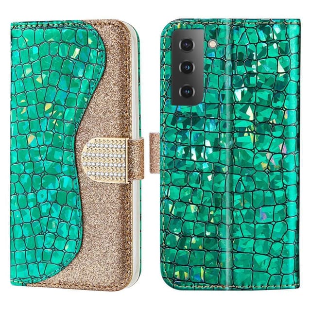 SKALO Samsung S22 Croco Kimaltava lompakkokotelo - Vihreä