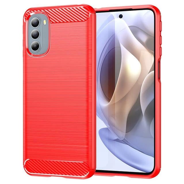 SKALO Moto G51 Armor Carbon Iskunkestävä TPU suojakuori - Punainen