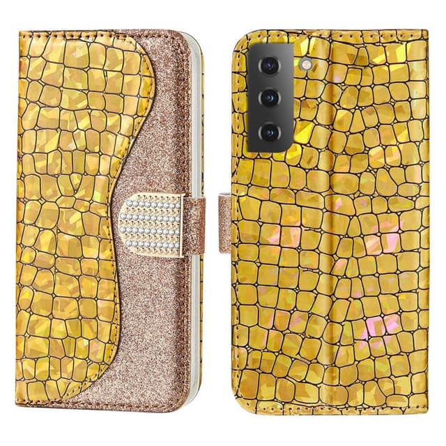 SKALO Samsung S22 Croco Kimaltava lompakkokotelo - Kulta