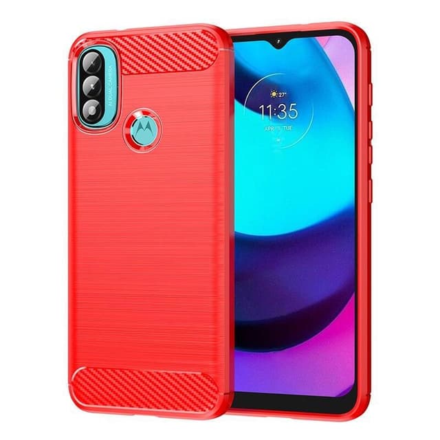 SKALO Moto E20/E30/E40 Armor Carbon Stødsikker TPU-cover - Rød
