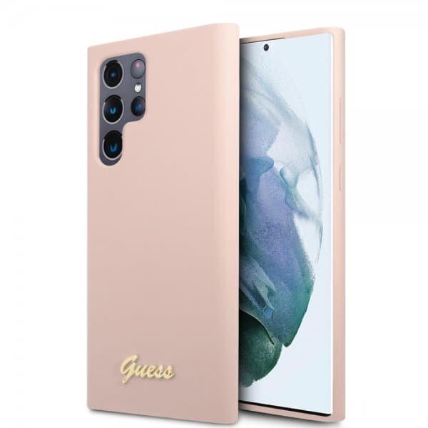 Guess Samsung Galaxy S22 Ultra Cover Script Metal Logo Pale Pink