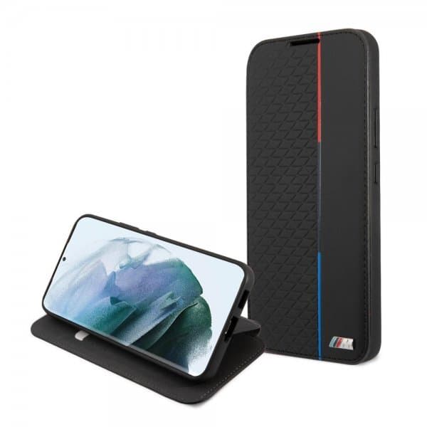 BMW Samsung Galaxy S22 Plus Etui Triangle Pattern & Tricolor Stripe Sort