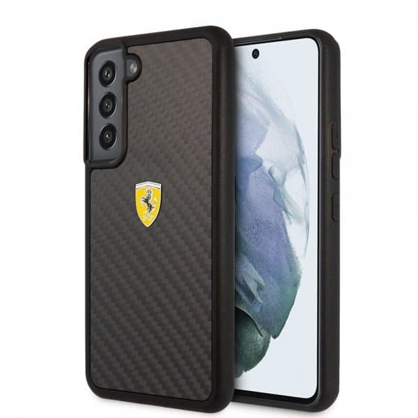 Ferrari Samsung Galaxy S22 Cover Real Carbon Metal Logo Sort