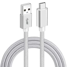 NÖRDIC 1,8m USB2.0 USB-C-USB-A-kaapeli 480Mbp Nylon punottu valkoinen