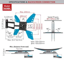 Barkan Flat/ Curved TV Väggfäste 3400L Väggfäste, Full motion, 40-70 "