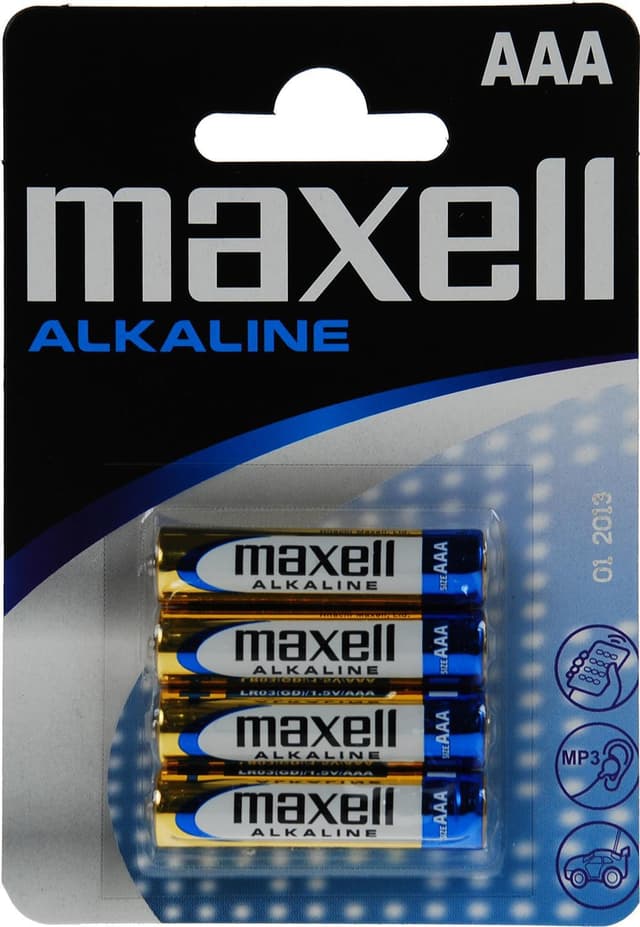 Maxell-batterier, AAA (LR03), Alkaline, 1,5V, 4-pakning