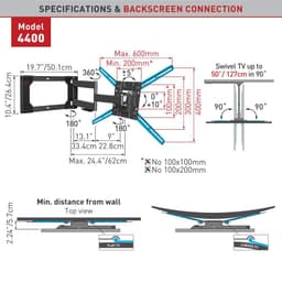 Barkan Flat/ Curved TV Wall Mount 4400 Veggfeste, Full bevegelse, 40-80 ", Maksimal vekt (kapasitet) 50 kg, Svart