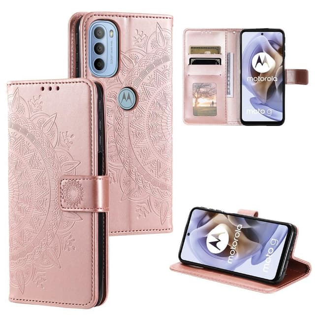 SKALO Moto G31 / G41 Mandala lompakkokotelo - Ruusukulta