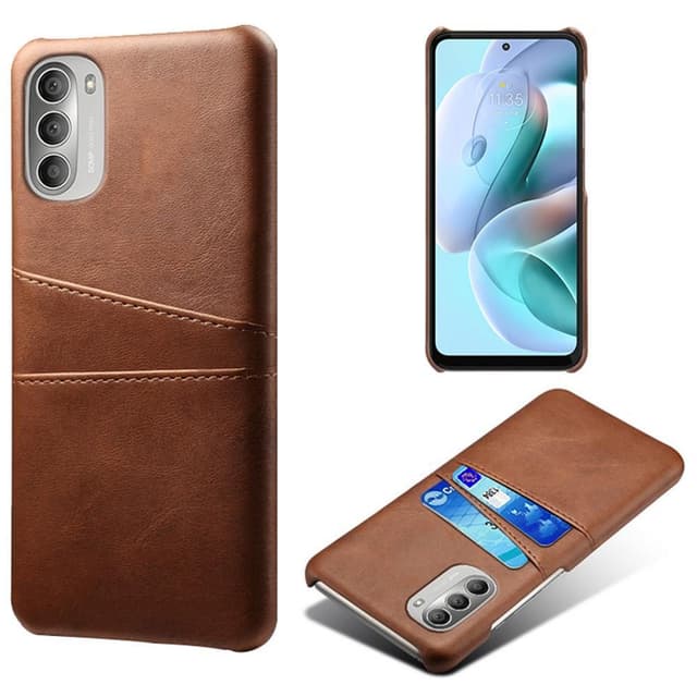 SKALO Moto G51 PU-Läder Korthållare Skal - Mörkbrun