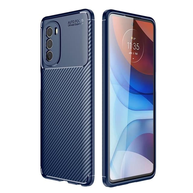 SKALO Moto G51 Carbon Fiber TPU-suojakuori - Sininen