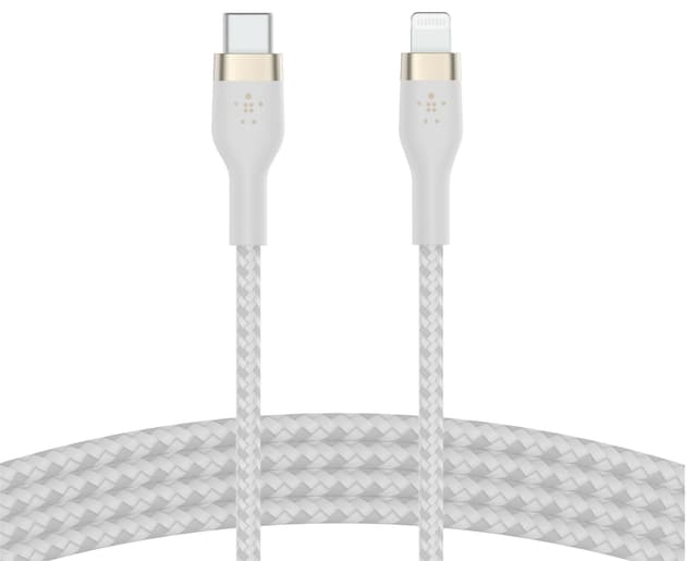 Belkin USB-C till Lightning flätad silikonkabel 3m (vit)