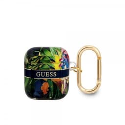 Guess AirPods 1/2 Cover Flower Print & Gold Hook Blå