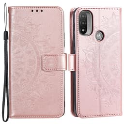 SKALO Moto E20/E30/E40 Mandala lompakkokotelo - Ruusukulta