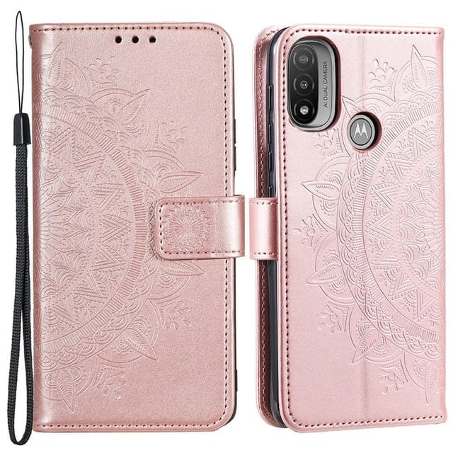 SKALO Moto E20/E30/E40 Mandala lompakkokotelo - Ruusukulta