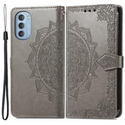 SKALO Moto G51 Mandala lompakkokotelo - Harmaa