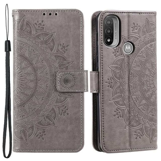 SKALO Moto E20/E30/E40 Mandala Plånboksfodral - Grå