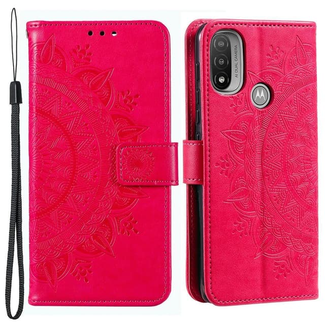 SKALO Moto E20/E30/E40 Mandala lompakkokotelo - Cerise