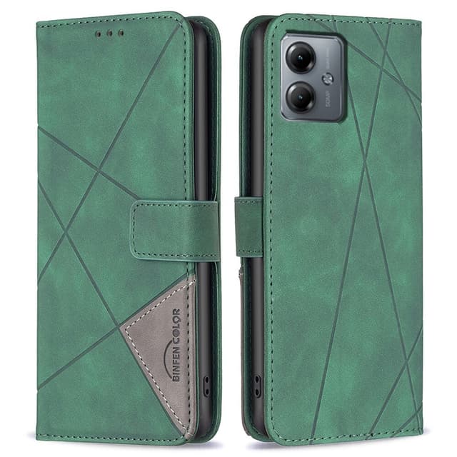 Motorola Moto G14 BINFEN COLOR Embossed Plånboksfodral - Grön