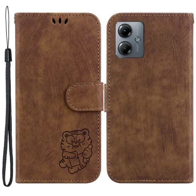 SKALO Motorola Moto G14 Embossed Tiger Plånbok - Brun
