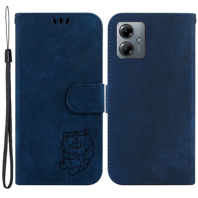 SKALO Motorola Moto G14 Kohokuvioitu tiikerilompakko - Tummansininen