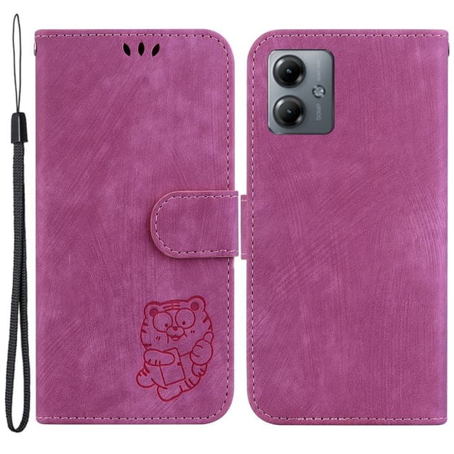 SKALO Motorola Moto G14 Tegnebog med tigerpræg - Cerise
