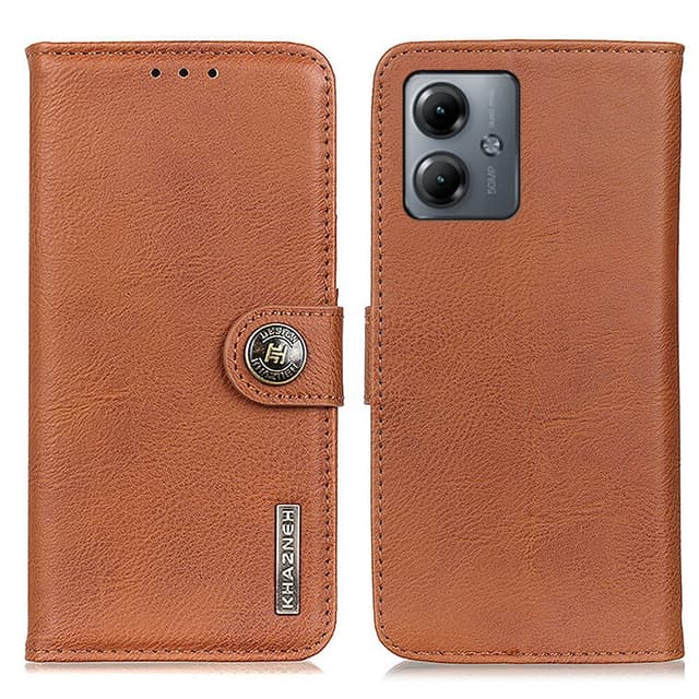 SKALO Motorola Moto G14 KHAZNEH Premium Lompakkokotelo PU-nahasta - Ruskea