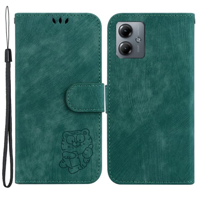 SKALO Motorola Moto G14 Embossed Tiger Plånbok - Grön