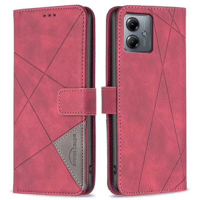 Motorola Moto G14 BINFEN COLOR Kohokuvioitu Lompakkokotelo - Punainen