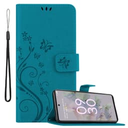 Google PIXEL 6A lommebokdeksel Blomster deksel (Blå)