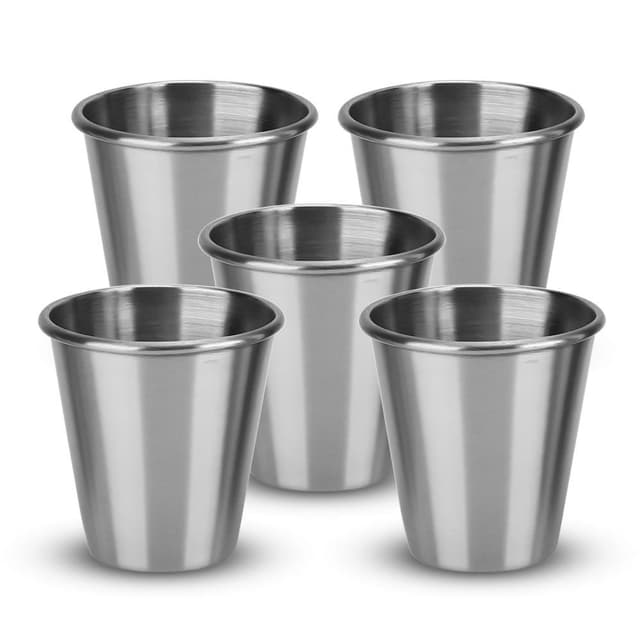 5x Stabelbare drikkekrus i rustfrit stål (85 ml)