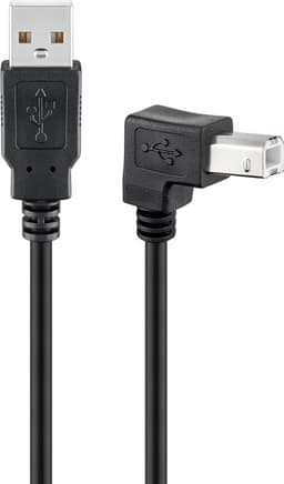 USB-A til USB-B kabel 90°, 1 m, sort