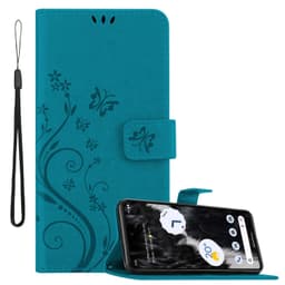 Google PIXEL 7 Pungetui Cover Blomster (Blå)