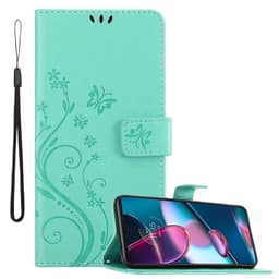 Motorola EDGE+ lommebokdeksel Blomster deksel (Turkis)