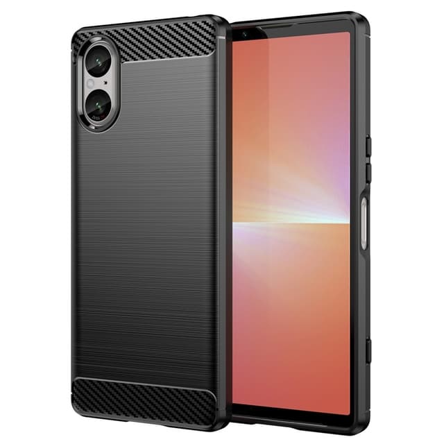 SKALO Sony Xperia 5 V Armor Carbon Iskunkestävä TPU suojakuori - Musta