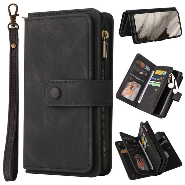 SKALO Google Pixel 8 Big Wallet 17-FACK Plånboksfodral - Svart