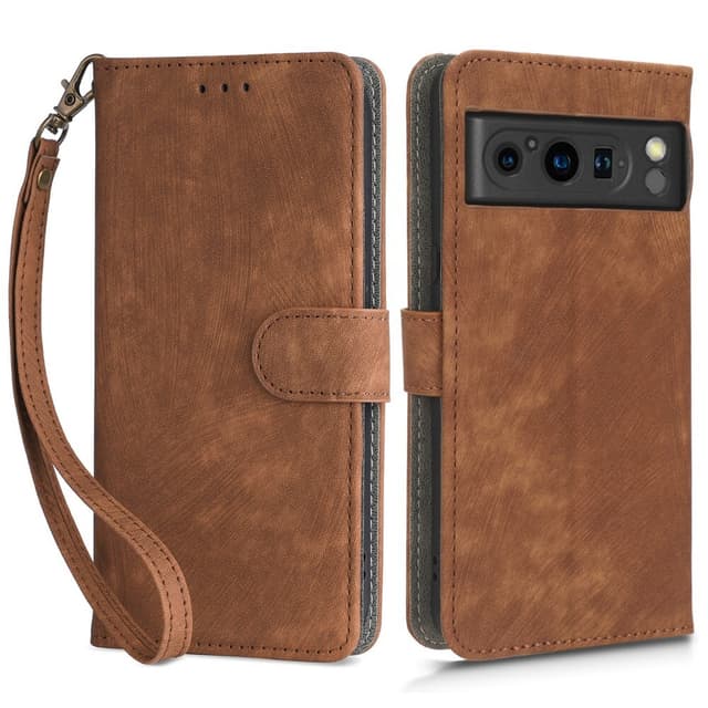 SKALO Google Pixel 8 Pro Flip Cover m. pung i PU-læder - Brun